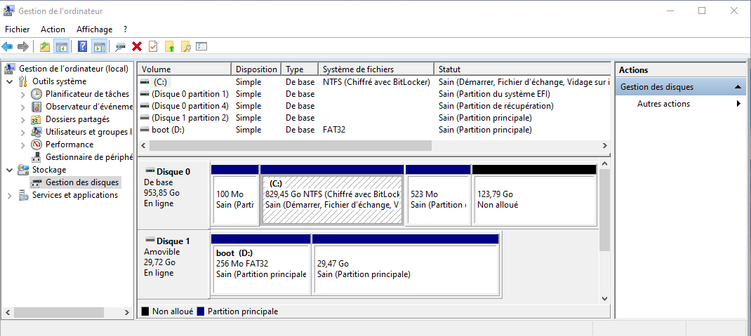 Gestion des disques Windows