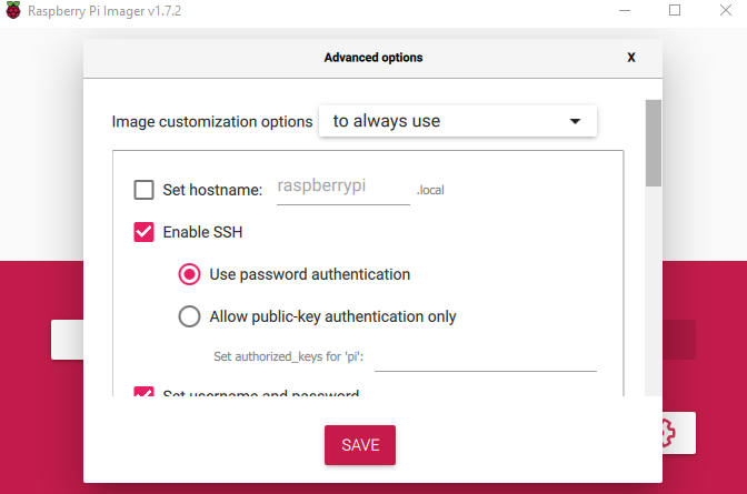 Raspberry Pi Imager Enable SSH