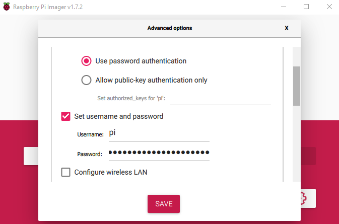 Raspberry Pi Imager username et password