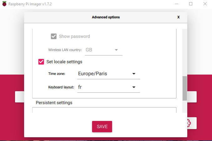 Raspberry Pi Imager local settings