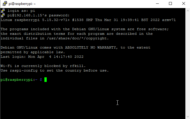 Login SSH sur le Raspberry Pi