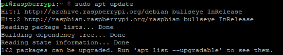 sudo apt update sur le Raspberry Pi