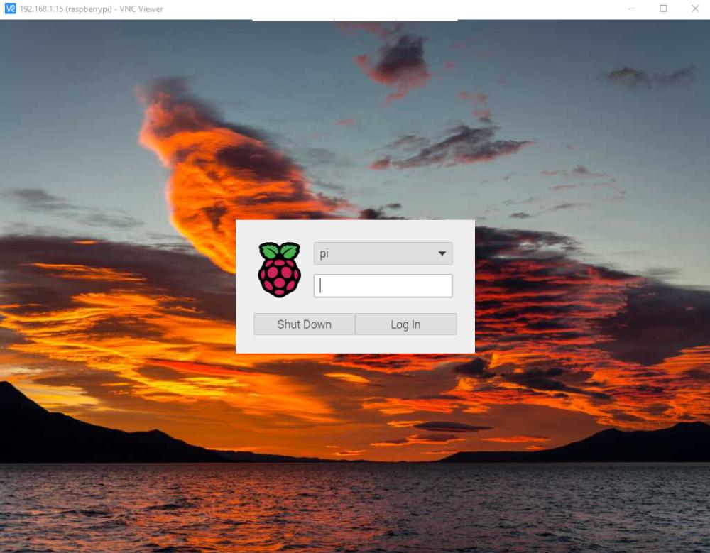 Ecran de connexion du Raspberry Pi avec VNC