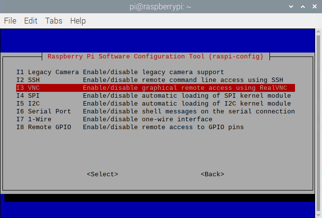 raspi-config I3 Enable VNC