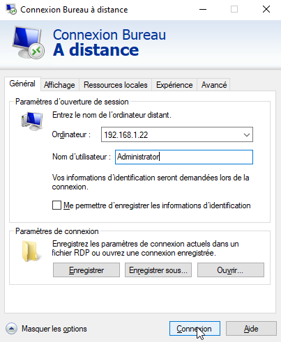 Connexion Bureau à distance